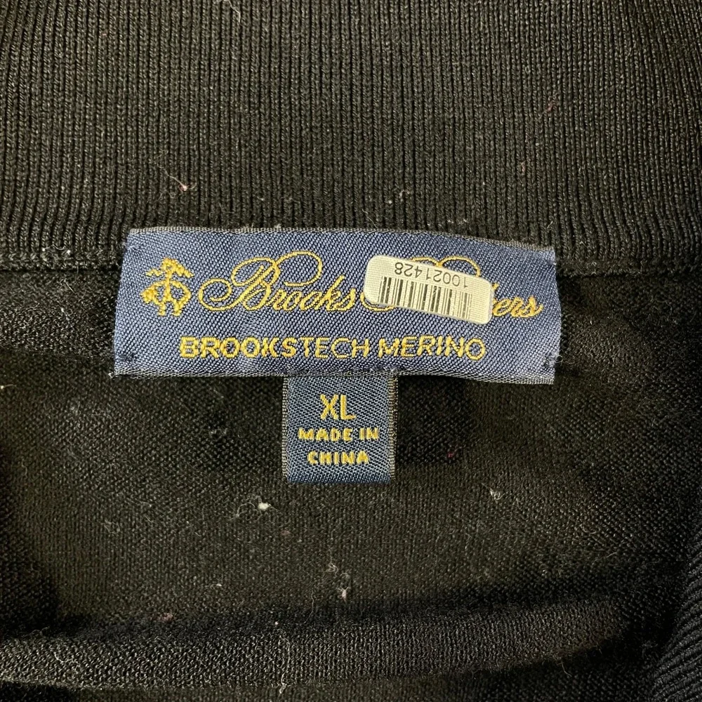 Brooks Brothers Brookstech Quarter Zip Pullover Sweater Men XL Merino Wool Black